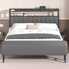 Metal Full Queen Bed Frame With Galaxy Aurora Star Projector     Charging Station