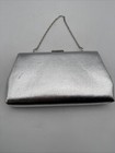 Vintage Cocktail Clutch Purse Silver Metallic Evening Silver Clasp