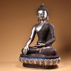 Old Collection Tibetan Silver Hand Carved Flower Shakyamuni Buddha Statue