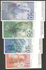 Set 4 Pcs Switzerland 10 20 50 100 Franken Francs 1981 - 1991 Vf To Aunc-