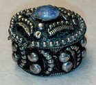 Vintage Antique Indonesian Silver And Opal Gemstone Pill Or Trinket Box