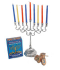 New Set Jewish Menorah Chanukah Hanukkah   5 Wood Dreidel   44 Candle Israel