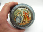 Vintage 1930s Swiss Musical Powder Box Aluminum Courting Couple Music Box 
