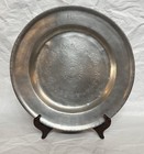 Pair Of Fine Older Pewter Chargers With Engravings   Monogram 11 25    Tabellini