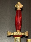 Vintage Spanish Toledo Miniature Sword Letter Opener Red Handle   Scabbard