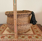 Woven Seagrass Basket With Black Stitching   Tassels     7    Boho Decorative Bowl