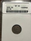 1833-p Capped Bust Silver Half Dime H10c Anacs Extra Fine 45 Ef 45 Xf 45 Lm-10