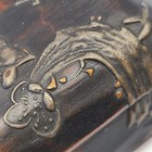 Vintage Asian Wood Carved Rectangular Trinket Box With Applied Design