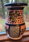 Vintage Talavera Hand Painted Flowered Vase Mexican Folk Art Pottery 4  Signed