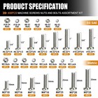 Mankk 408pcs Machine Screws Assortment Kit  Sae   Ss  6  8  10 m3 m4 m5
