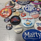 Vintage Pin Back Buttons Mixed Lot Humor Sports Political Advertising 40 Pins