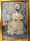Antique 1917 Victorian Original Lady Woman With Flowers Watercolor Painting Art