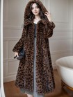 Women s Mink Fur Jacket Winter Hooded Long Fur Coat Leopard Velvet Temperament
