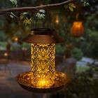 Solar Bird Feeder Decorative Metal Panels Hanging Bird House With Light Feeding