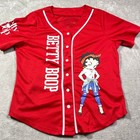 Betty Boop Women s Red Baseball Jersey Shirt Medium Cartoon Graphic Cosplay