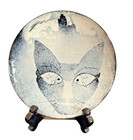 Vintage Enamel On Copper Cat W Fish Eyes Plate Signed Lee Artisan Art 6 3 4   