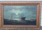 Antique Ship Maritime Seascape Oil Painting Listed Frank W Thompson Maine  Calif