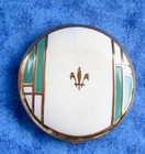 Vtg Leon Laraine Art Deco Powder Compact Enamel Gold Round Mirror Unused   Box