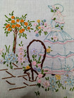 Charming Crinoline Lady   Cottage Garden Vintage Hand Embroidered Runner