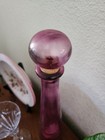 Rare 60 s Pink Glass Decanter Round Cork Stopper Made In Spain