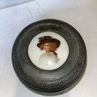 Vtg Metal Powder Puff Music Box Victorian Lady Porcelain  Younger Than Springtim