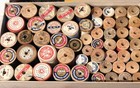 Lot Of 117 Vintage Wood Spools With Thread Coats   Clark s  Corticelli  And More
