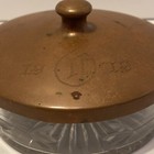 Antique 4  Vanity Pressed Glass W top Knob Powder Jar Stamped 1919