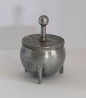 Vtg Small Pewter Lidded Container-cauldron-like Shape-condiments-good 
