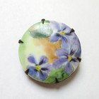 Antique Hatpin Hand-painted Violets On Porcelain Disc