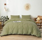 100-percent Natural Washed Cotton Duvet Cover Set  Ultra Soft Queen Olive Green