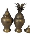 Vintage Brass Ginger Jar Vase With Lid Urn Mcm Decor India Pineapple Set Of 2