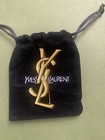 Ysl - Yves Saint Laurent - Large Antique Gold Tone Logo Brooch Pin