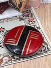Vintage Gwenda Art Deco Powder Compact     Red   Black Geometric Design     6cm