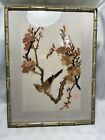 Vintage Chinese Asian Birds Wood Bamboo Art Handmade Gilded Frame   Matted
