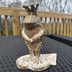 Vintage Metal Frog Prince Figurine Metal Indoor Or Outdoor Garden Statue New