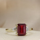 Ruby 14k Solid Yellow Gold Ring With A Pair Of Trillion Cut Moissanites Jewelry
