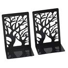 Bookends Metal Pair Black Tree Design Non Slip Base Heavy Duty Shelf Organizer