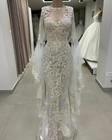 Mermaid Beach Wedding Dresses Long Sleeves Lace Applique White Ivory Bridal Gown