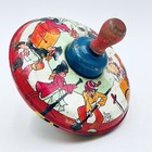 Vtg Ohio Art Tin Pirates Spinning Top With Fern Bisel Peat Artwork  Wood Handle