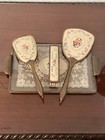Original Vintage Floral Petit Point Dressing Table Vanity Set Made In England