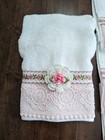 Gorgeous Set 4 White Color Hand Towels W pink Lace Border Trim  X Display   New