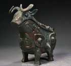 7 8   Ancient Old Dynasty Bronze Ware Cattle Ox Bull Beast Face Zun Wine Cup