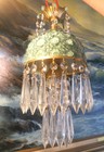 Large Vintage Powder Green Lady Cupcake Glass Brass Swag Lamp Crystal Chandelier