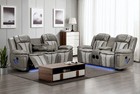 New Led Gray Leather-aire Sofa Loveseat 2pc Recliner Set W  Bluetooth Speaker