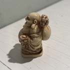 Vintage Japanese Buddha Resin Netsuke Style Carved Figurine Miniature  1