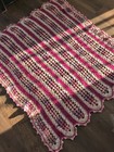 Vintage Handmade Crochet Knit Afghan Throw Blanket Pink White Purple Sq 48x48