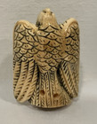 Carved Standing Eagle W spread Wings Lowered Head Netsuke Signed