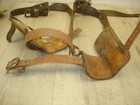 2 Vintage   Lineman Gaffs Tree Pole Climbing Spikes W  Leathers