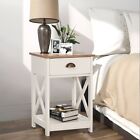 2pcs End Table Farmhouse Bedroom Nightstands Bedside Table W drawer  ivory White