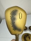 Vintage 6 Piece Floral Themed Gold Tone Vanity Set - Brush Comb Mirror Etc Mcm